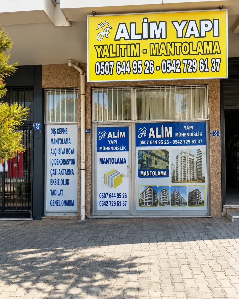 Alim Yapı'nın Keçiören'deki sarı tabelalı dükkânının girişi